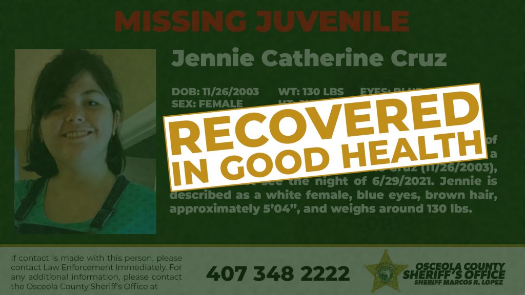 Jennie Catherine Cruz Juvenile FOUND