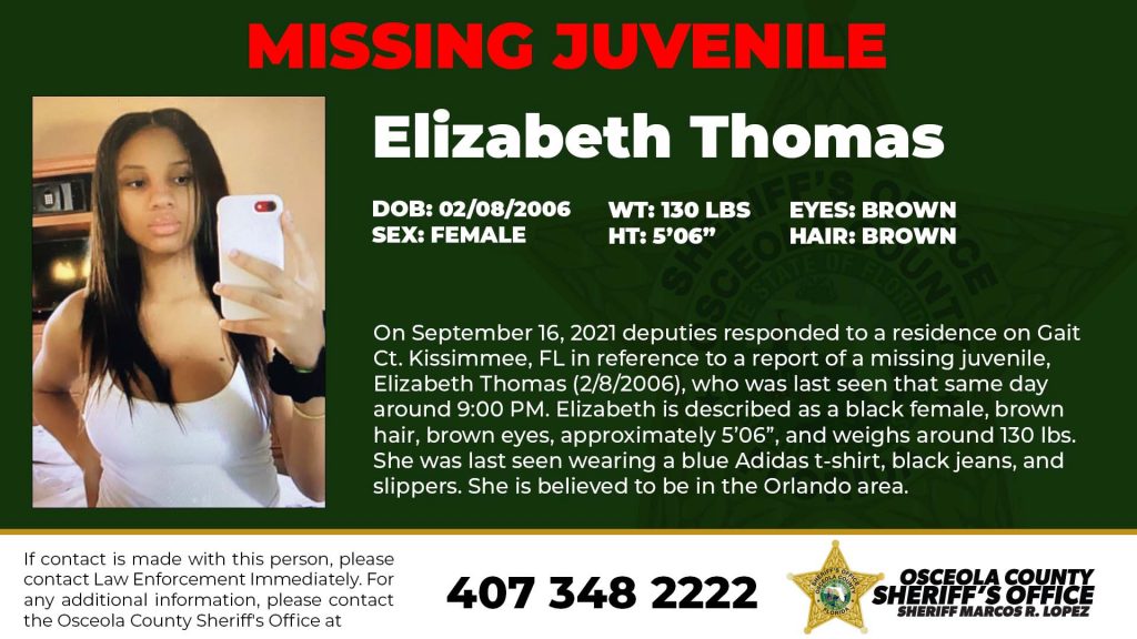 Missing person Elizabeth Thomas