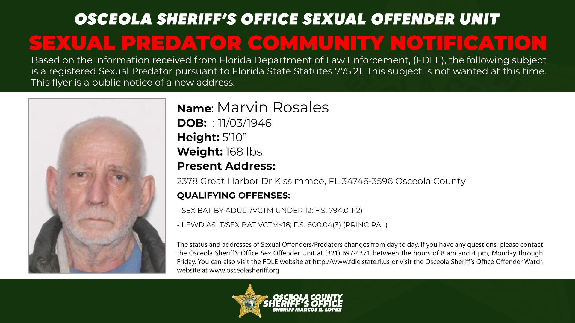 Marvin Rosales -Sexual Predator Notification