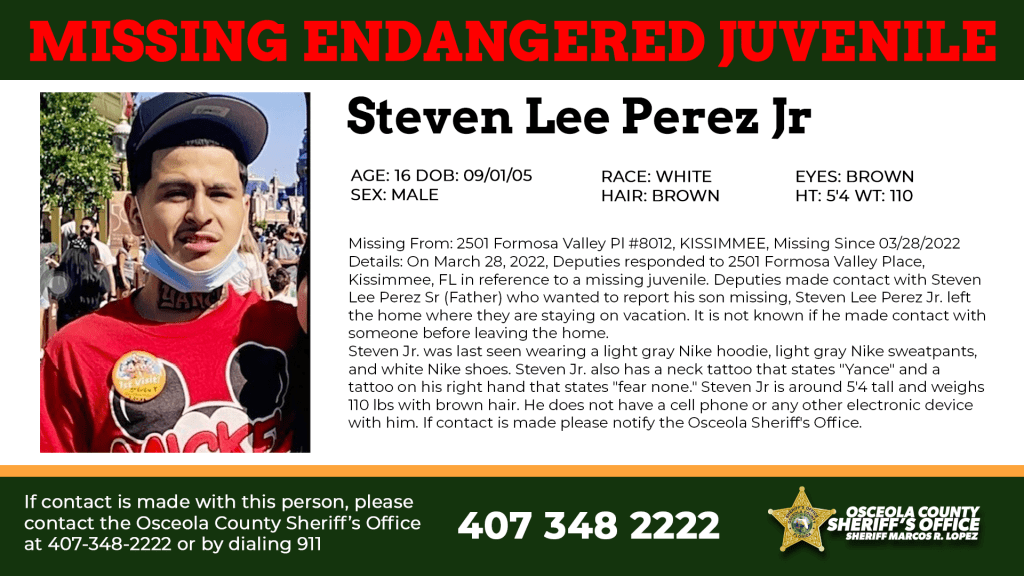 Missing Juvenile -Steven Lee Jr