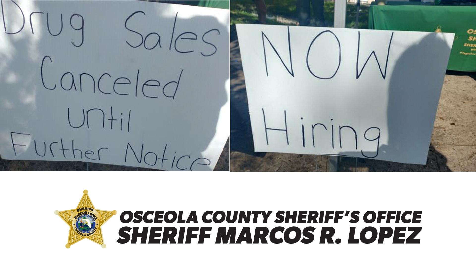 The Sheriff has set up a recruiting tent outside of the Key West Marketplace located at 2331 Old Dixie Hwy and is looking for courageous and dedicated individuals to join the Osceola County Sheriff’s Office family.